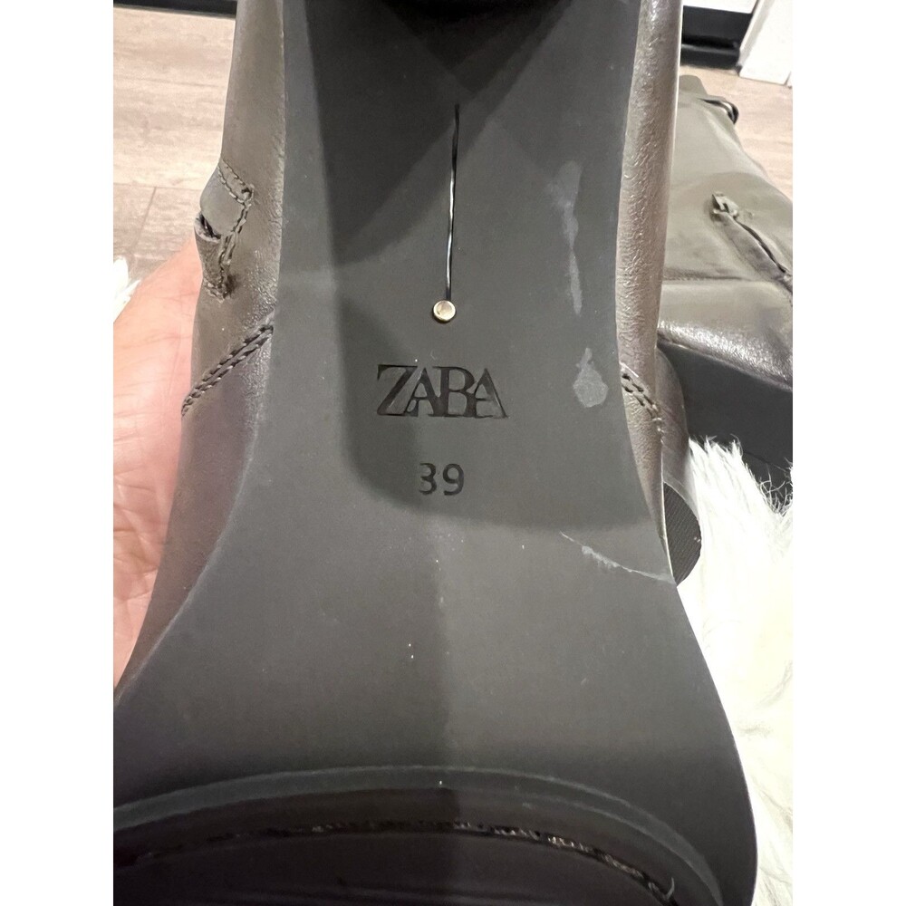 ZARA NEW WOMAN KNEE HIGH WIDE-LEG LEATHER HIGH-HEEL BOOTS GREEN SIZE 8 1016/410 - Picture 14 of 16